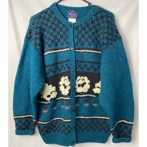 Woolrich 100% wool Button Cardigan Sheep/Lamb VTG
